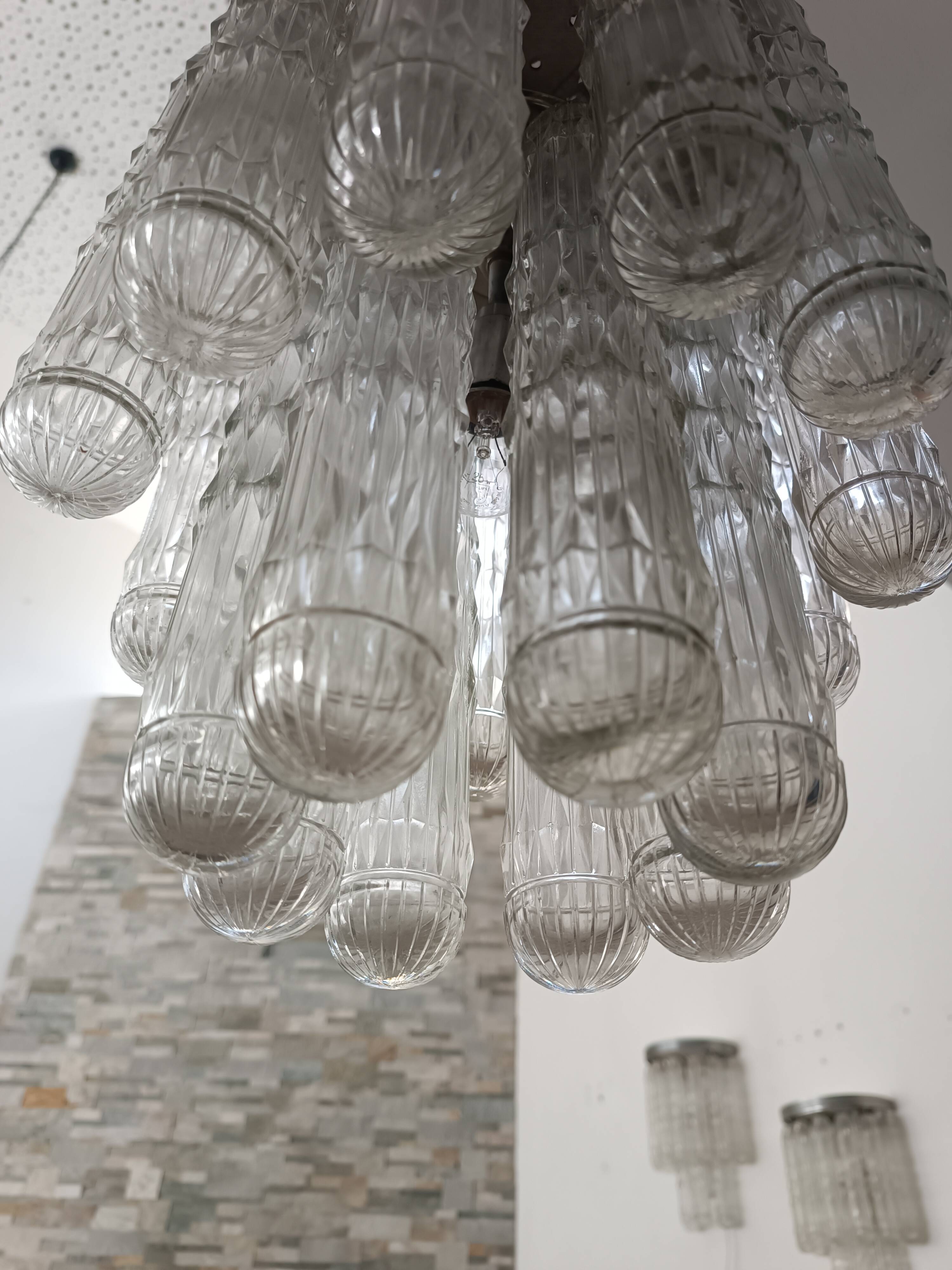 Chandelier and wall lights in Murano glass by Venini 1970s
