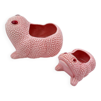 2 cache-pots zoomorphe en céramique rose