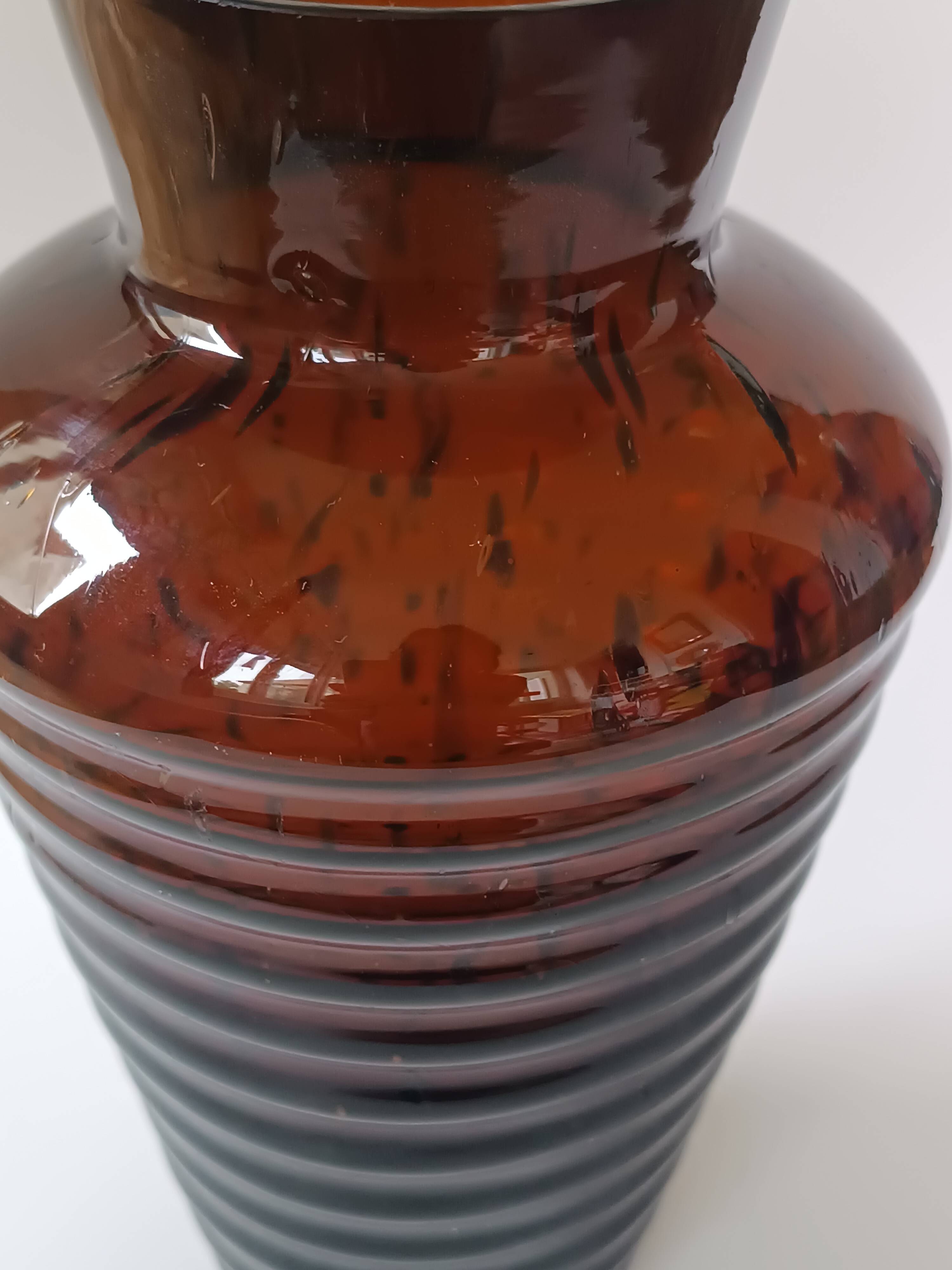 Vintage speckled amber blown glass conical vase