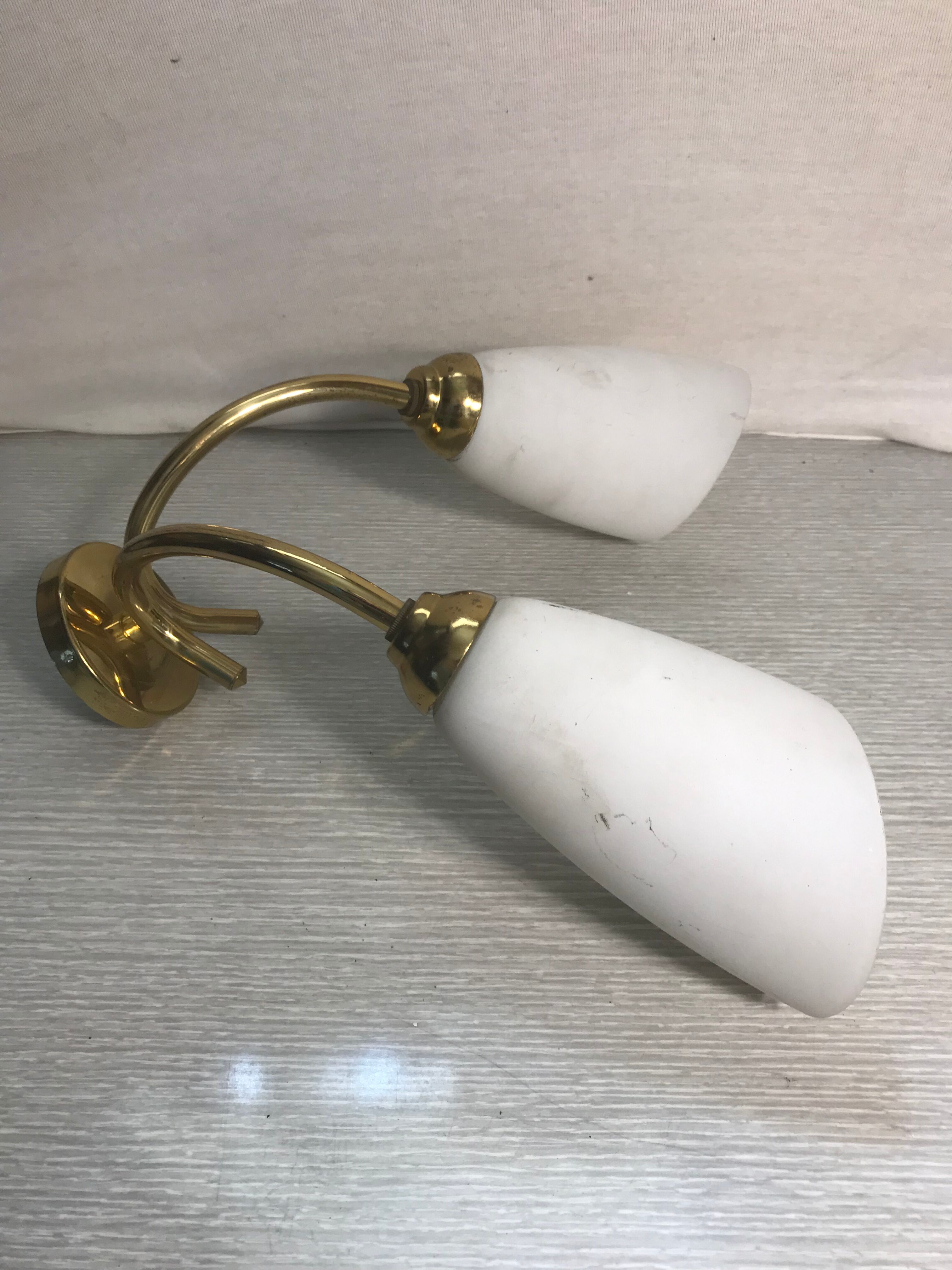 Double metal vintage wall sconces with white opaline reflectors