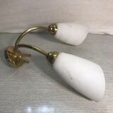 Double metal vintage wall sconces with white opaline reflectors