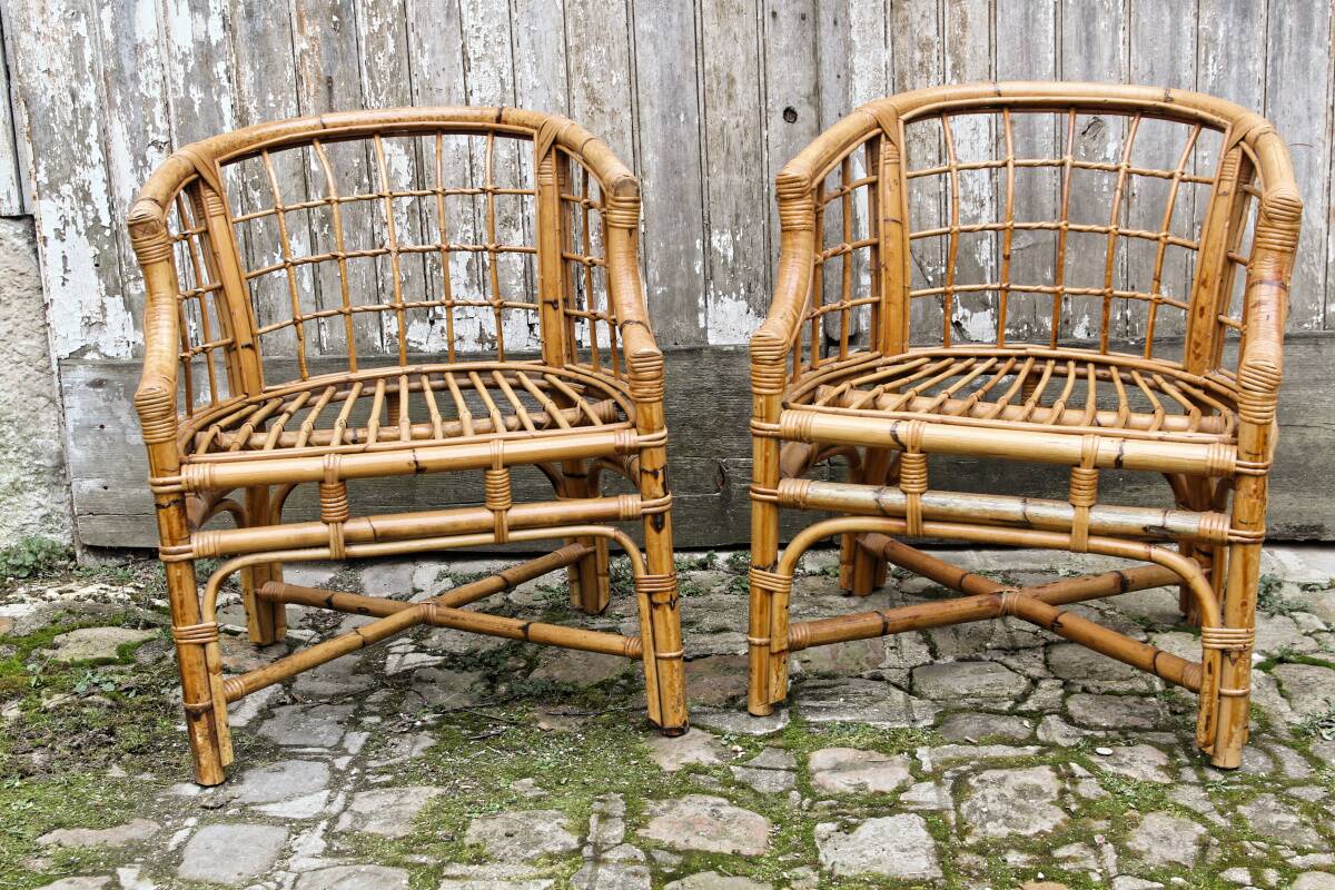 Paire de fauteuils en rotin, made in Italy