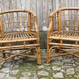 Pair of rattan armchairs, made in Italy