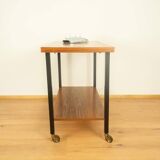 Serving trolley, side table, walnut, metal frame on brass castors, 1960s
