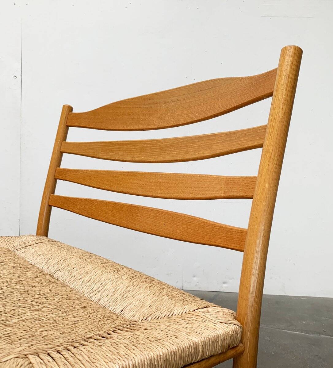 Scandinavian bench and chair set made of paper cord and oak from TS.