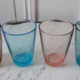 Set of 4 colored water glasses vintage 50s-60s