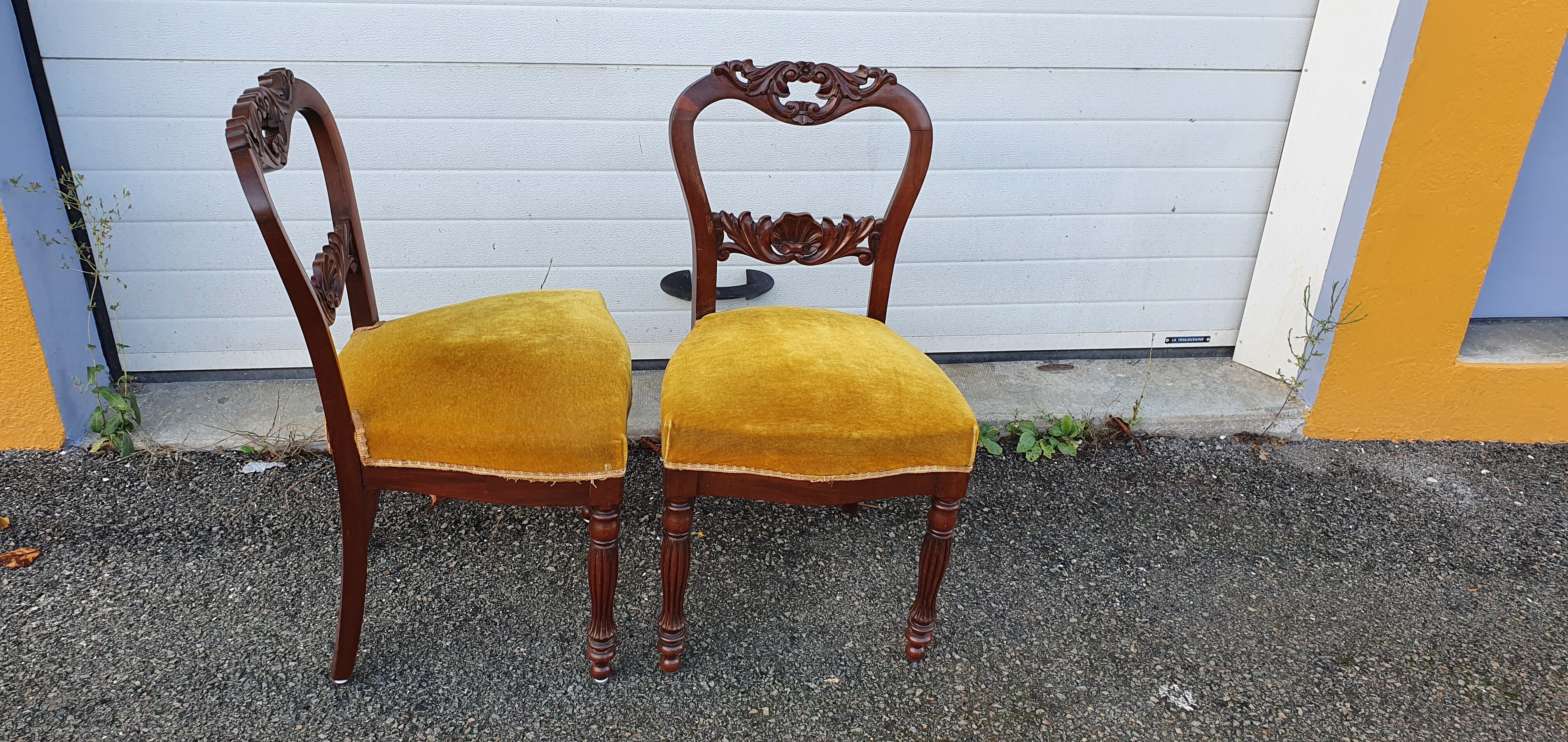 Chaises acajou et velours début XXéme