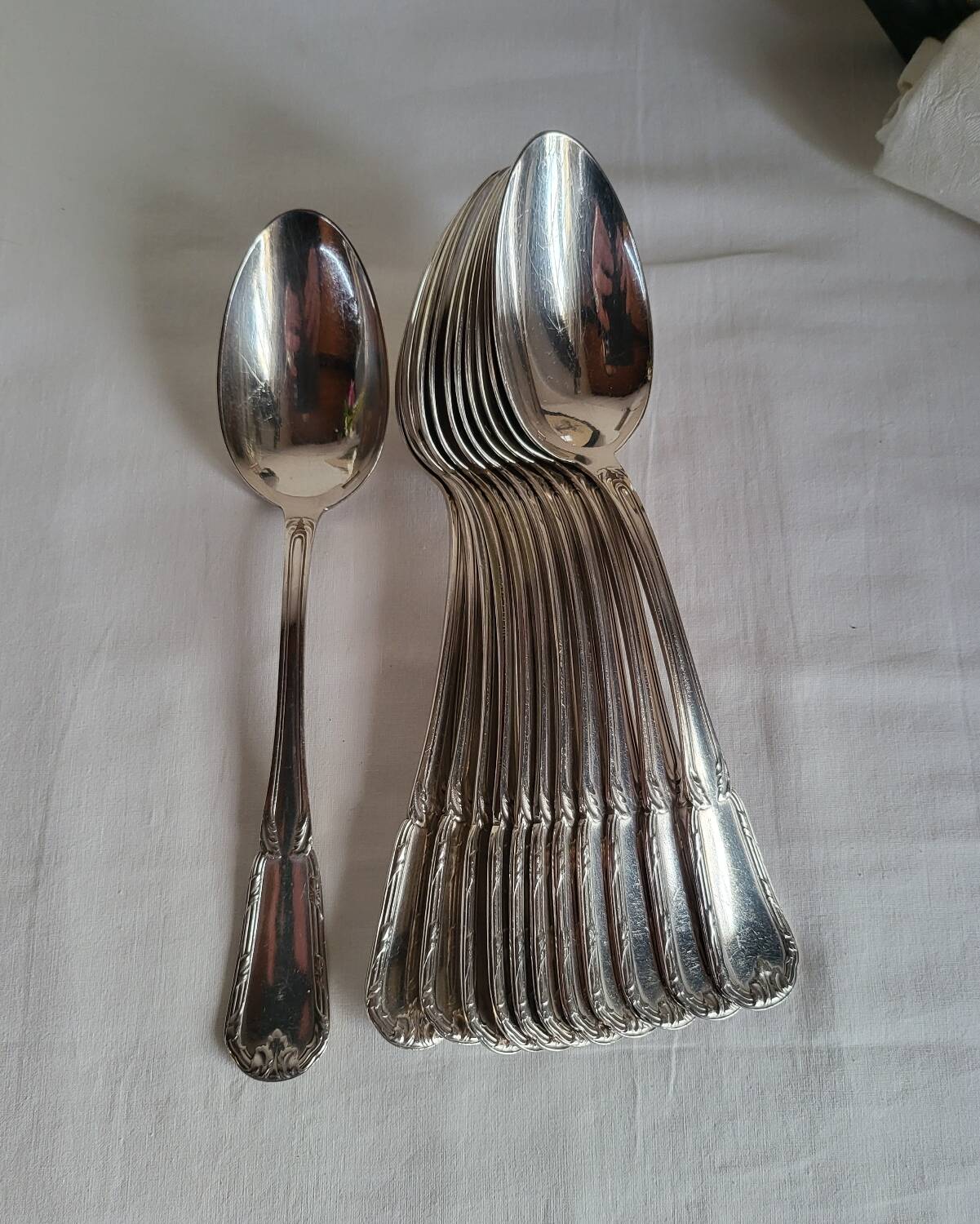12 Large Silver-Plated Metal Spoons Boulenger Table Cutlery