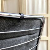 2 chairs in chromed metal and black woven skaï 1970s