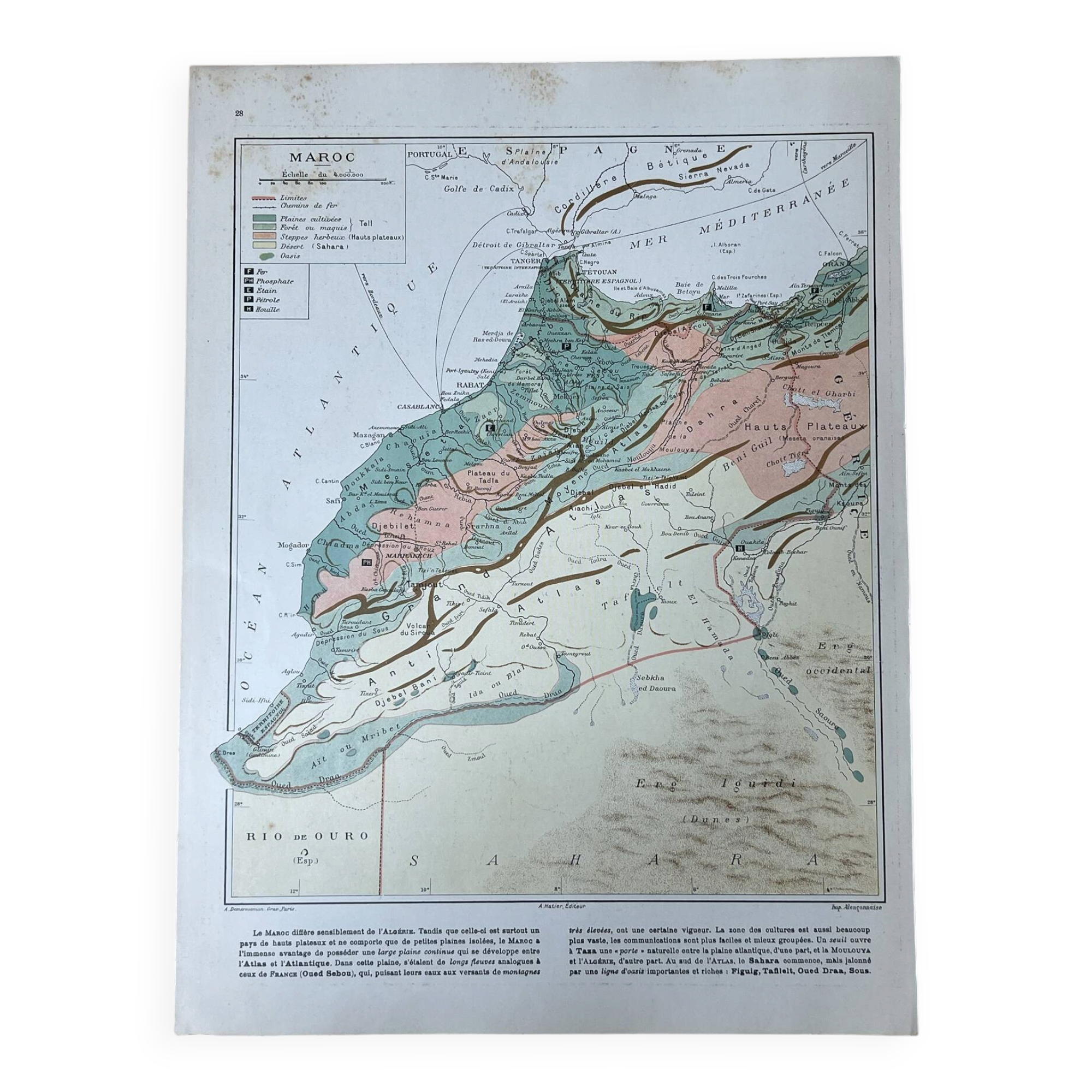 Original map of Morocco 37x27cm - 1908