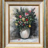 HST painting "Bouquet of wild flowers" signed Serge Cucca (1946) + frame
