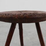 Rustic Wabi Sabi style solid oak tripod stool, France ca. 1850