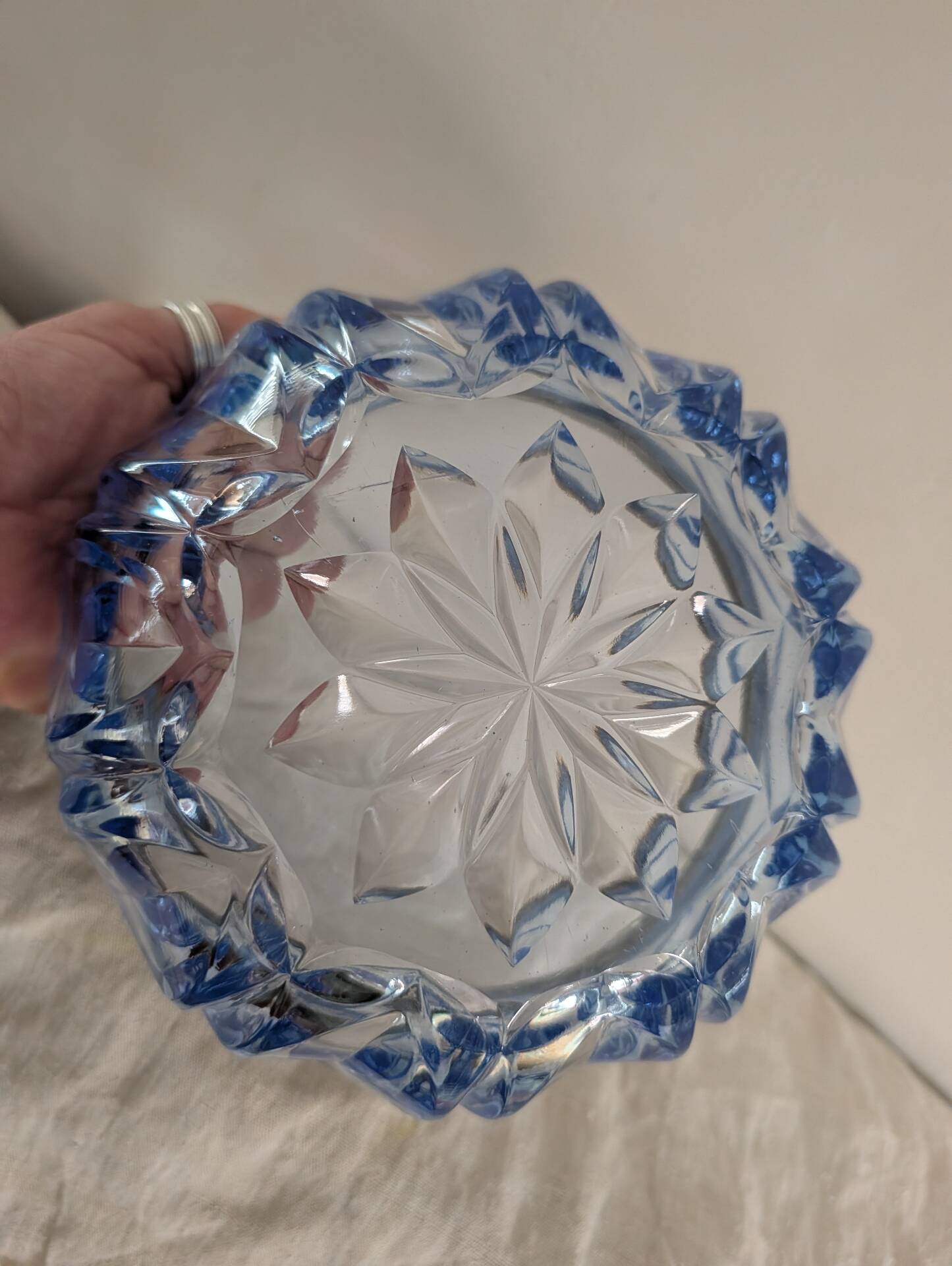 Cut blue glass bowl, silver-plated rim – 1950s-1970s