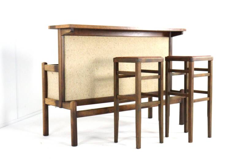 1970's home bar with 2 stools - vintage danish design mid century modern