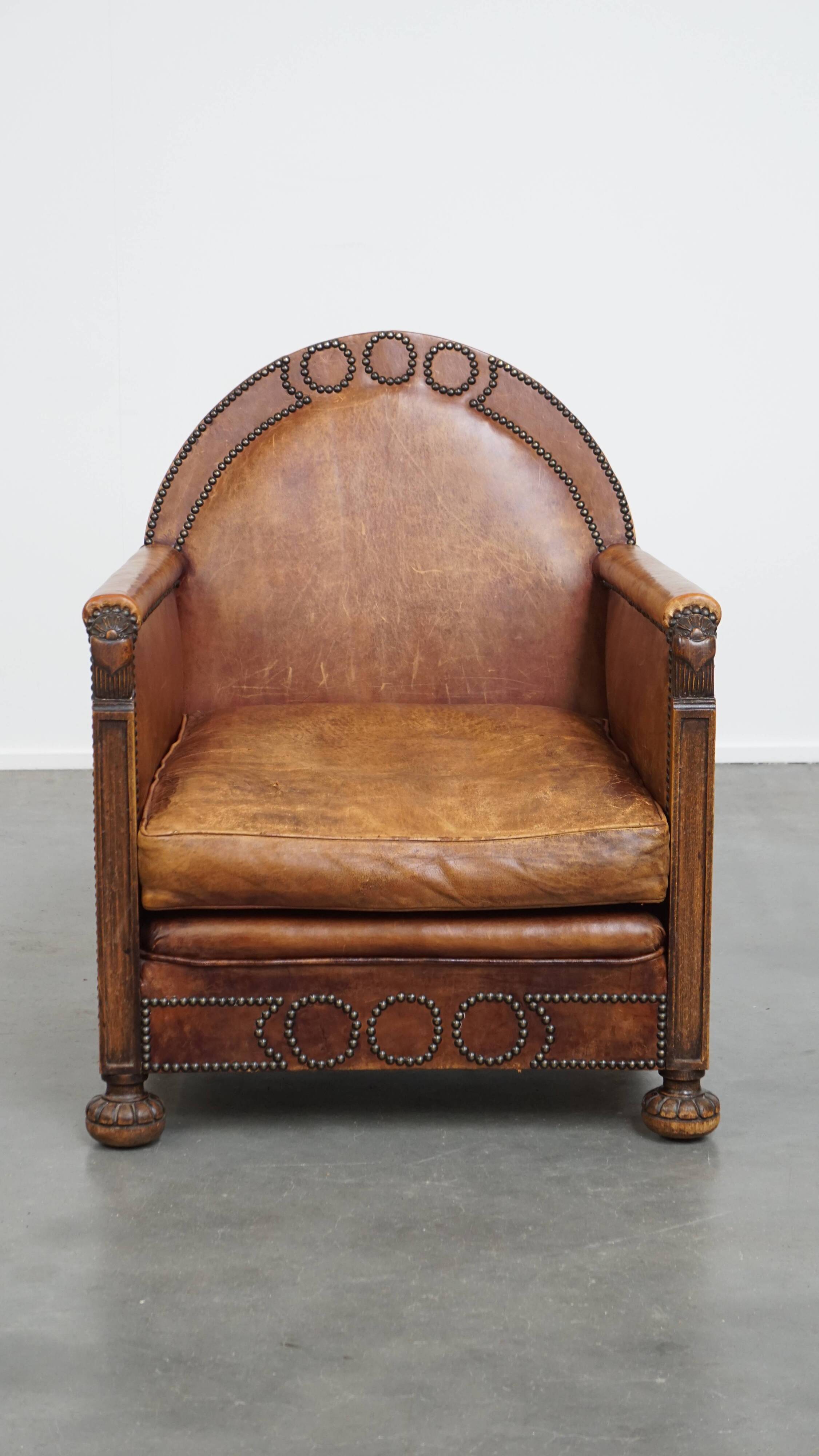 Fauteuil Art Déco en cuir de mouton
