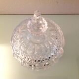 Globe candy box on tripod legs in chiseled glass / vintage 60s-70s