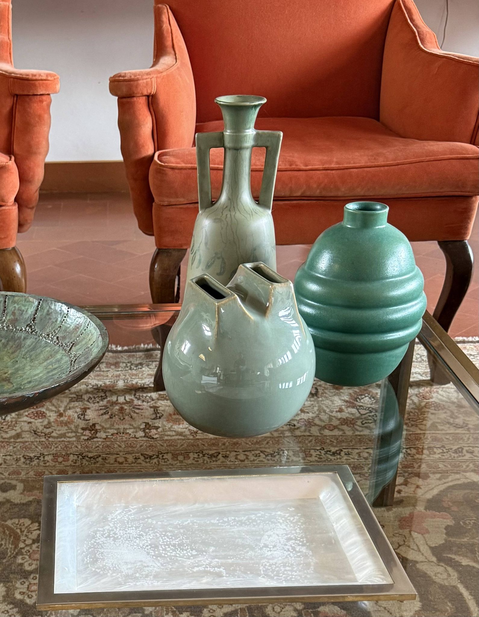 Mid-century Modern green spherical gres vase, Franco Bucci Italy ca. 1970