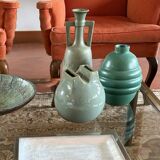 Mid-century Modern green spherical gres vase, Franco Bucci Italy ca. 1970