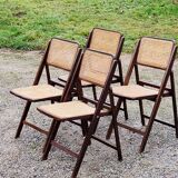 Set of 4 folding chairs wood and canning of the 70s