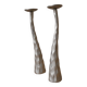 Pair of brushed aluminum candle holders sculpted contemporary brutalist design handmade sculptures