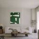 Organic abstract on green and beige canvas 100x81cm