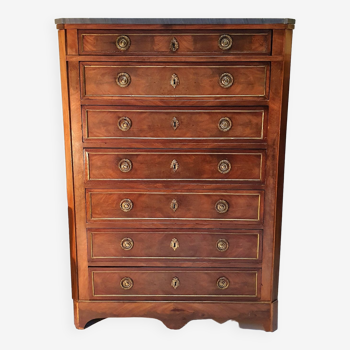 Louis XVI semainier, 7 drawers, grey marble top