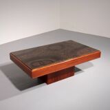 Brutalist Coffee Table with Copper Top and Wooden Base