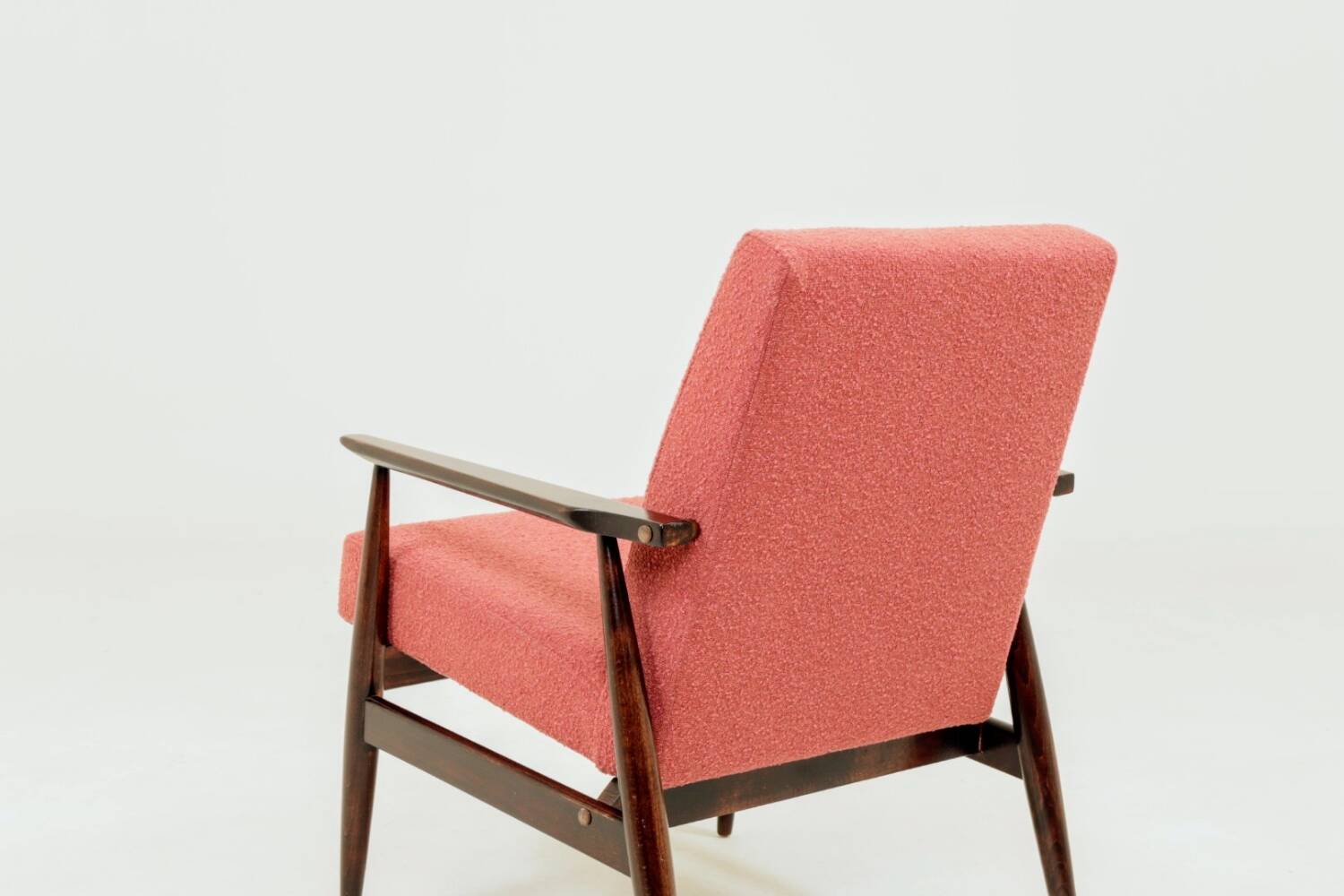 Mid-century modern armchair raspberry bouclé H. Lis