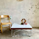 Vintage Bauhaus style coffee table – white mineral concrete & chrome – ann