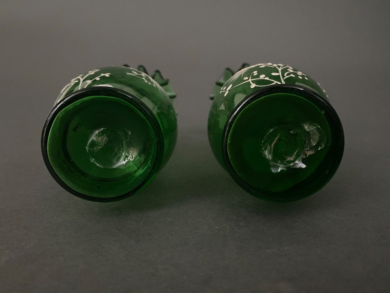 Pair of Marie Gregory vases in green floral decoration enamelled 1900