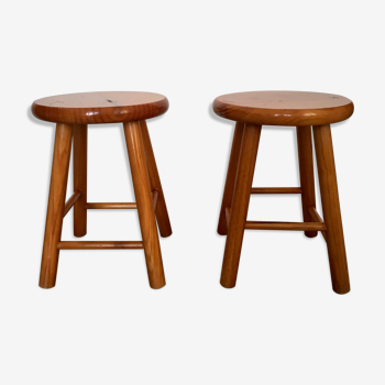 Pair of pine stools, 1980s