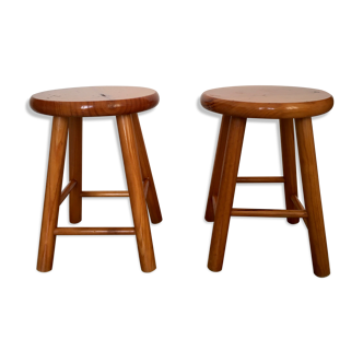 Pair of pine stools, 1980s