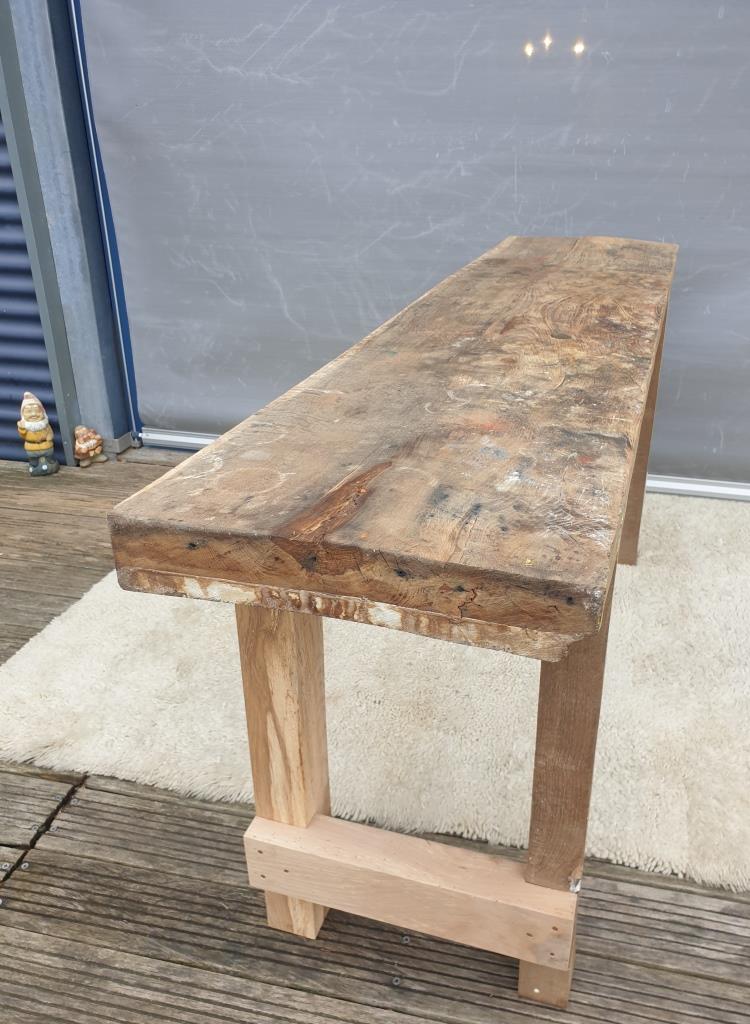 Restored solid wood workbench