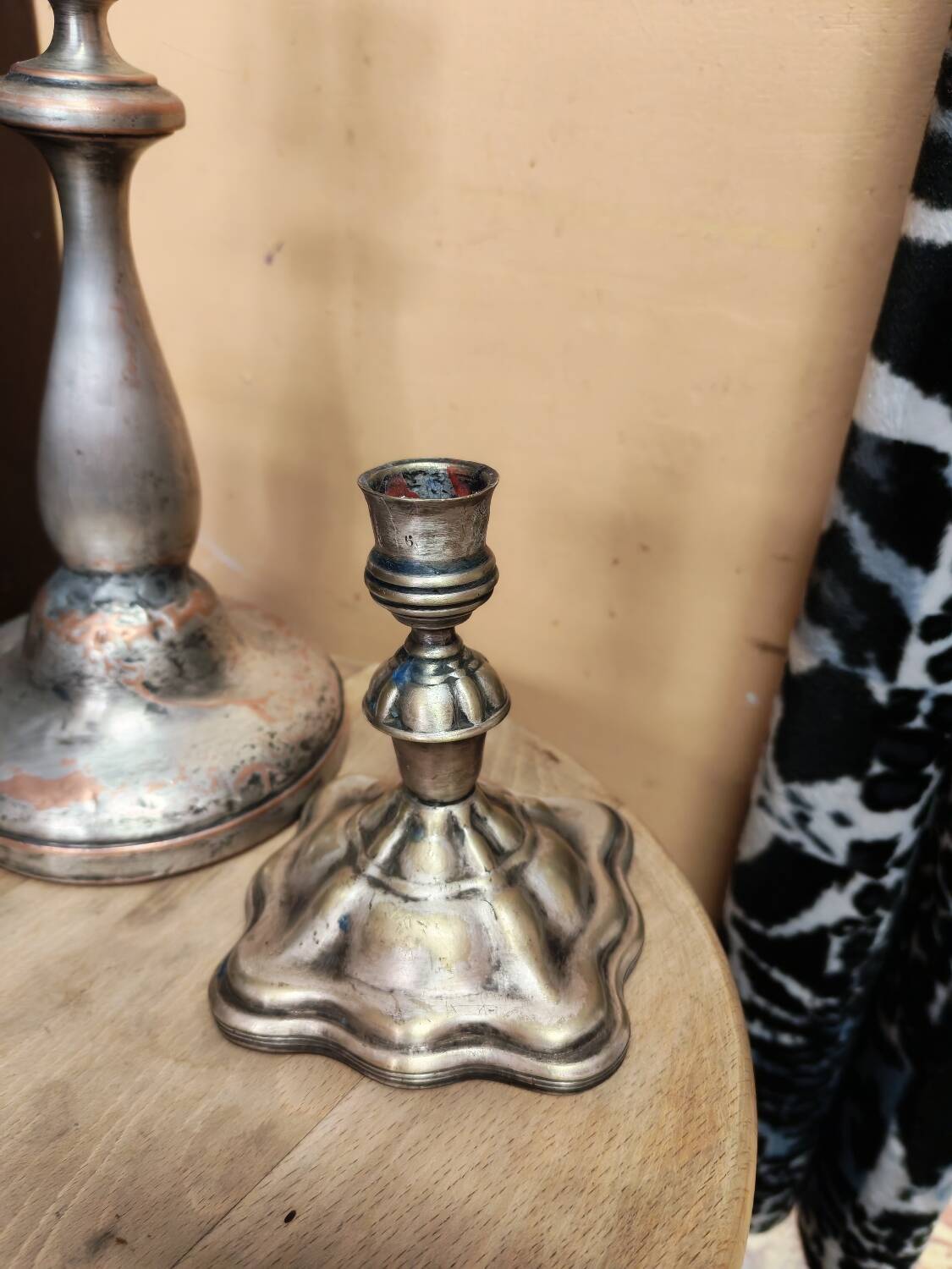 Set of three silver candle holders