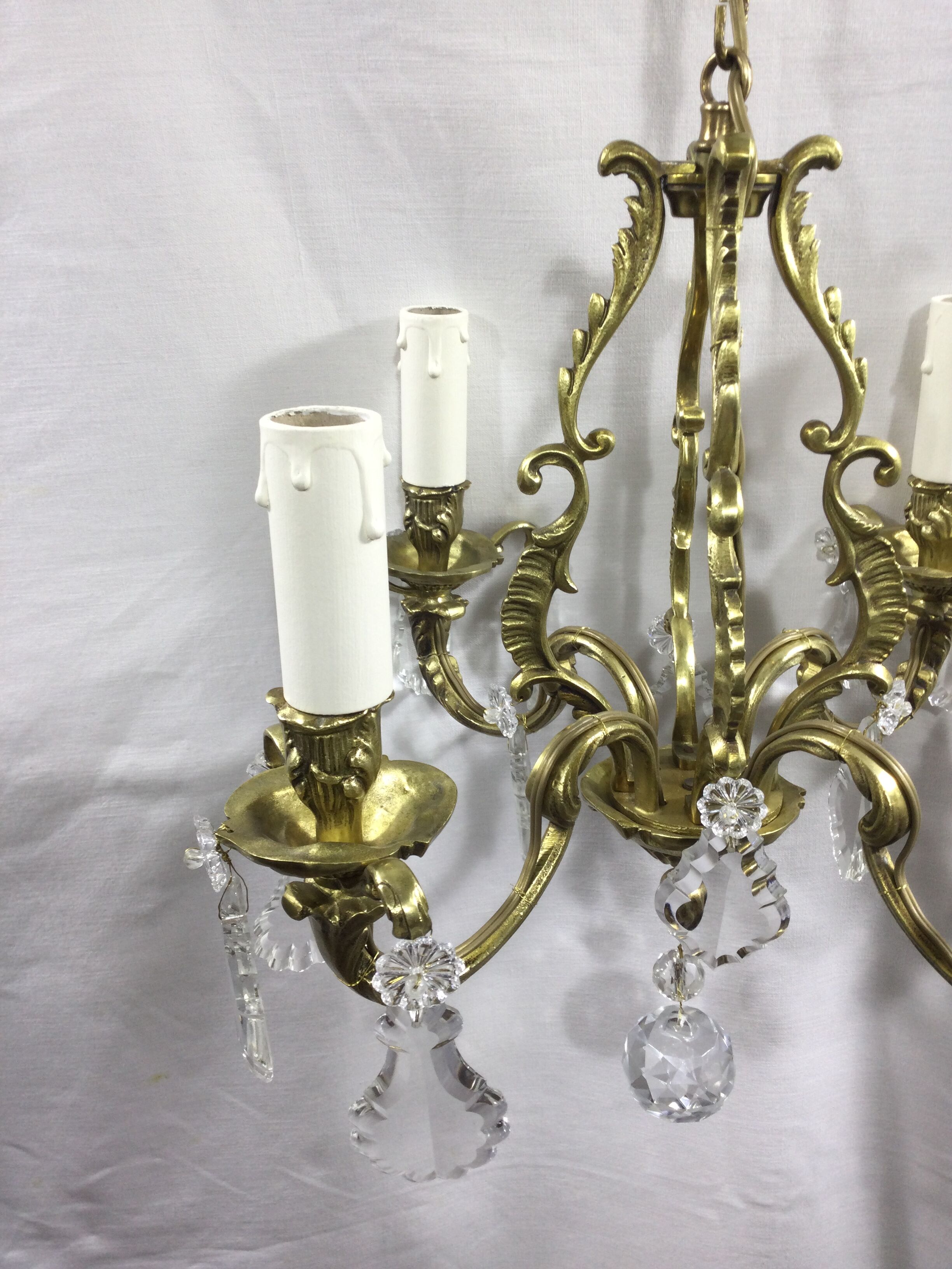 Lustre cage à  4 lumières bronze et cristal