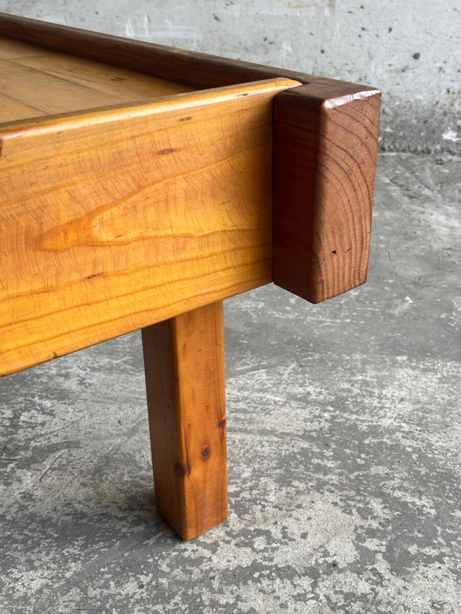 1970s Brutalist Danish Side Table in Solid Pine — Light Brown Natural Wood, Low Rectangular