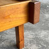 1970s Brutalist Danish Side Table in Solid Pine — Light Brown Natural Wood, Low Rectangular