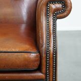 Large Vintage Sheepskin Leather Wingback Chair