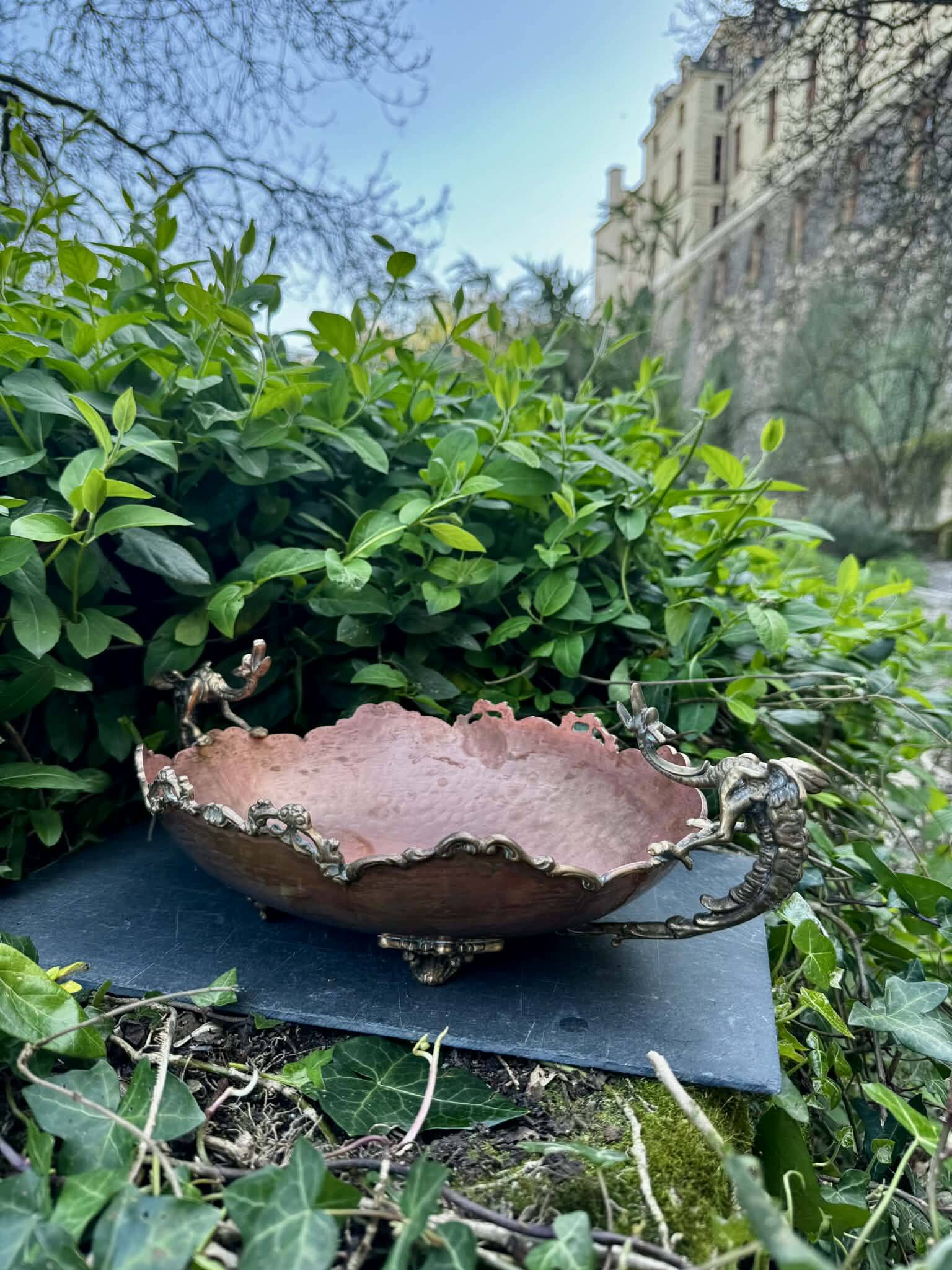 Large Art Nouveau copper fruit bowl Italy 1890s