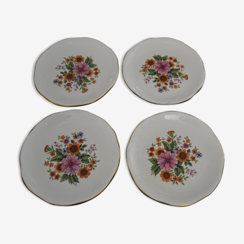 Set of 4 dessert plates Gien pattern multicolored flowers