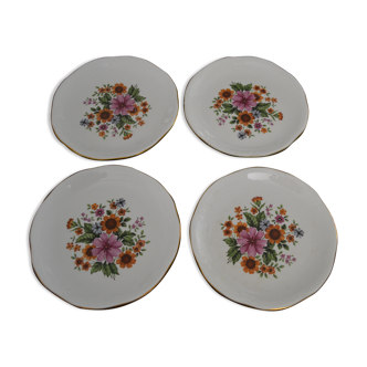 Set of 4 dessert plates Gien pattern multicolored flowers