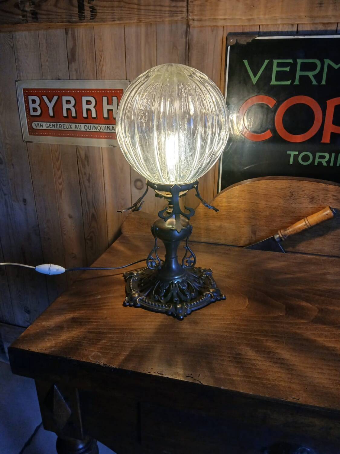Bronze and glass lamp