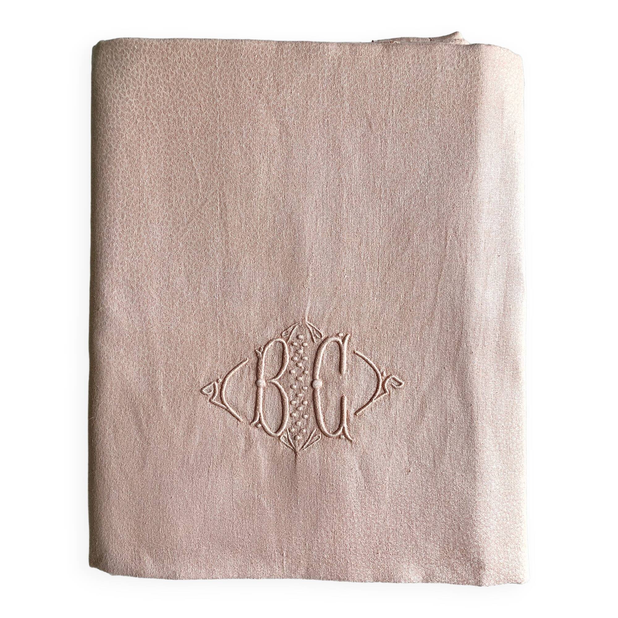 Old damsed tablecloth in linen and silk coral