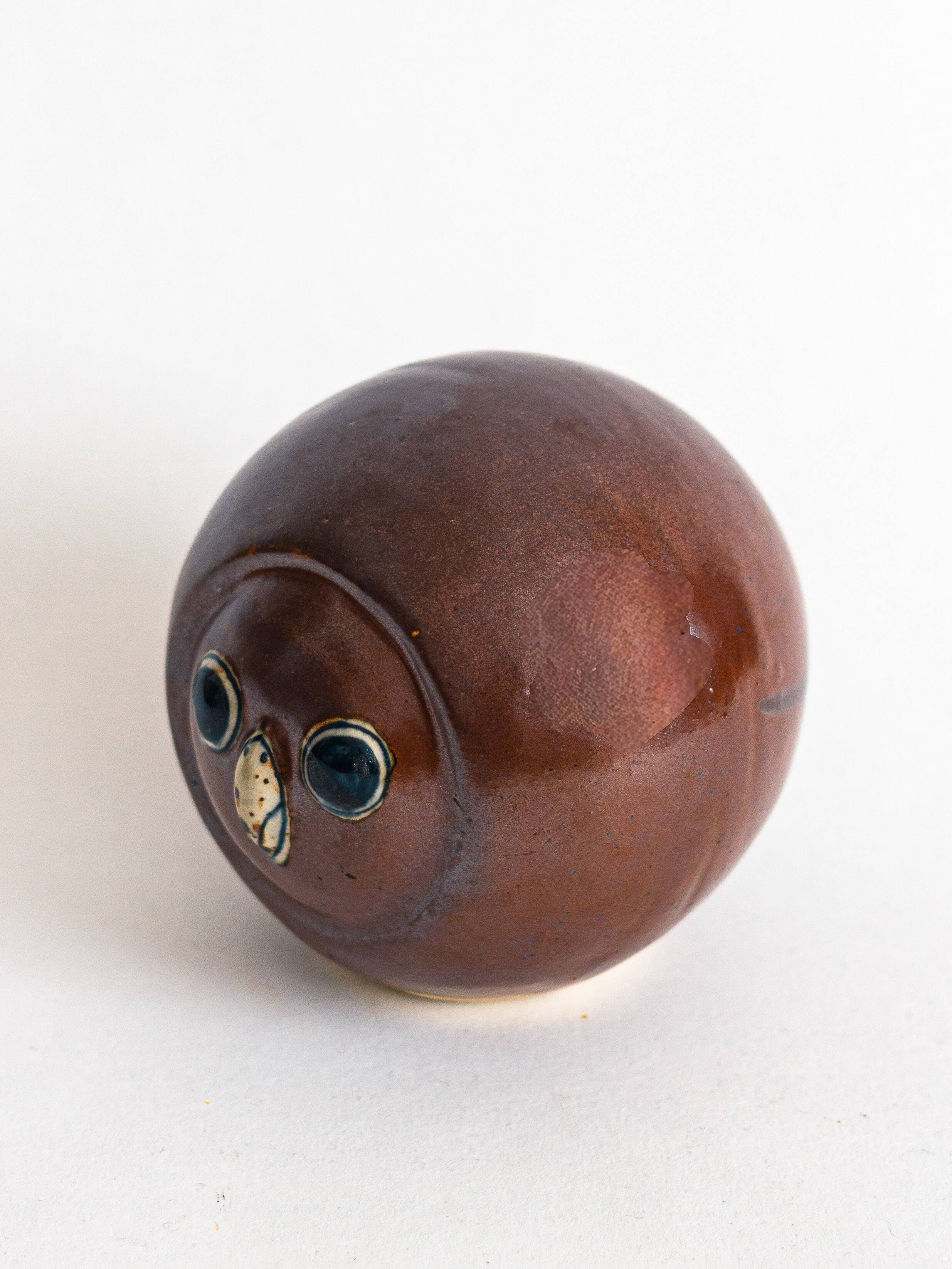 Glazed stoneware owl head, 1950s-60s