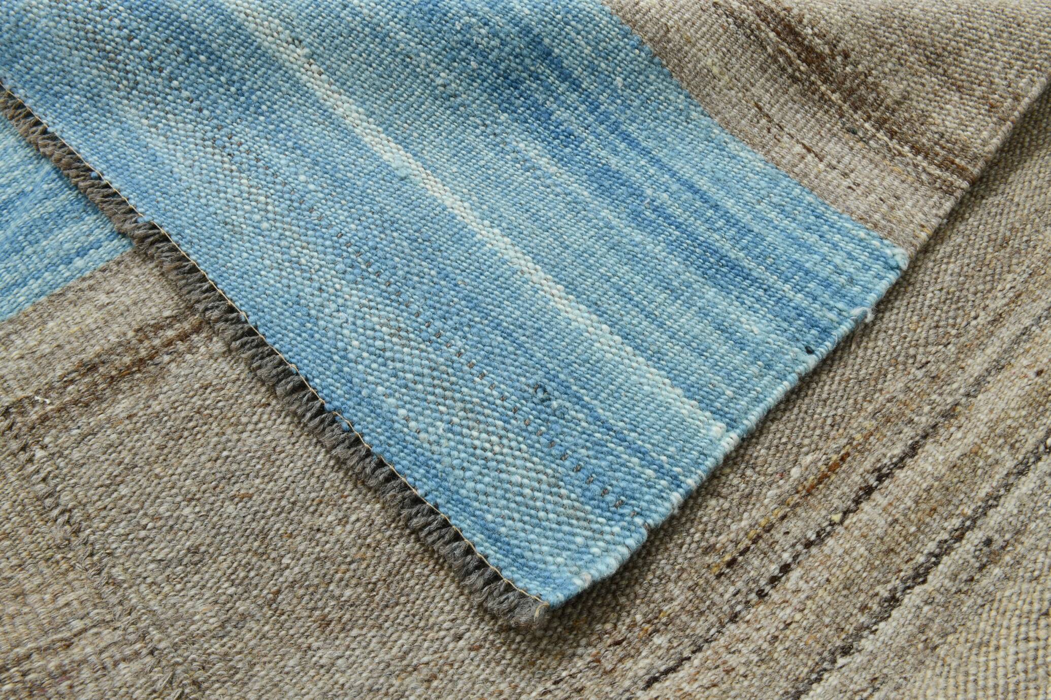 6x10 Blue Brown Handmade Kilim Rug, 190x308Cm