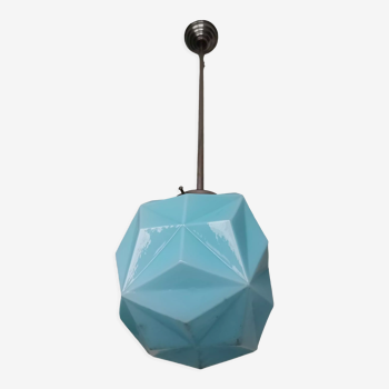Lampe suspendue en verre origami bleu de style art déco