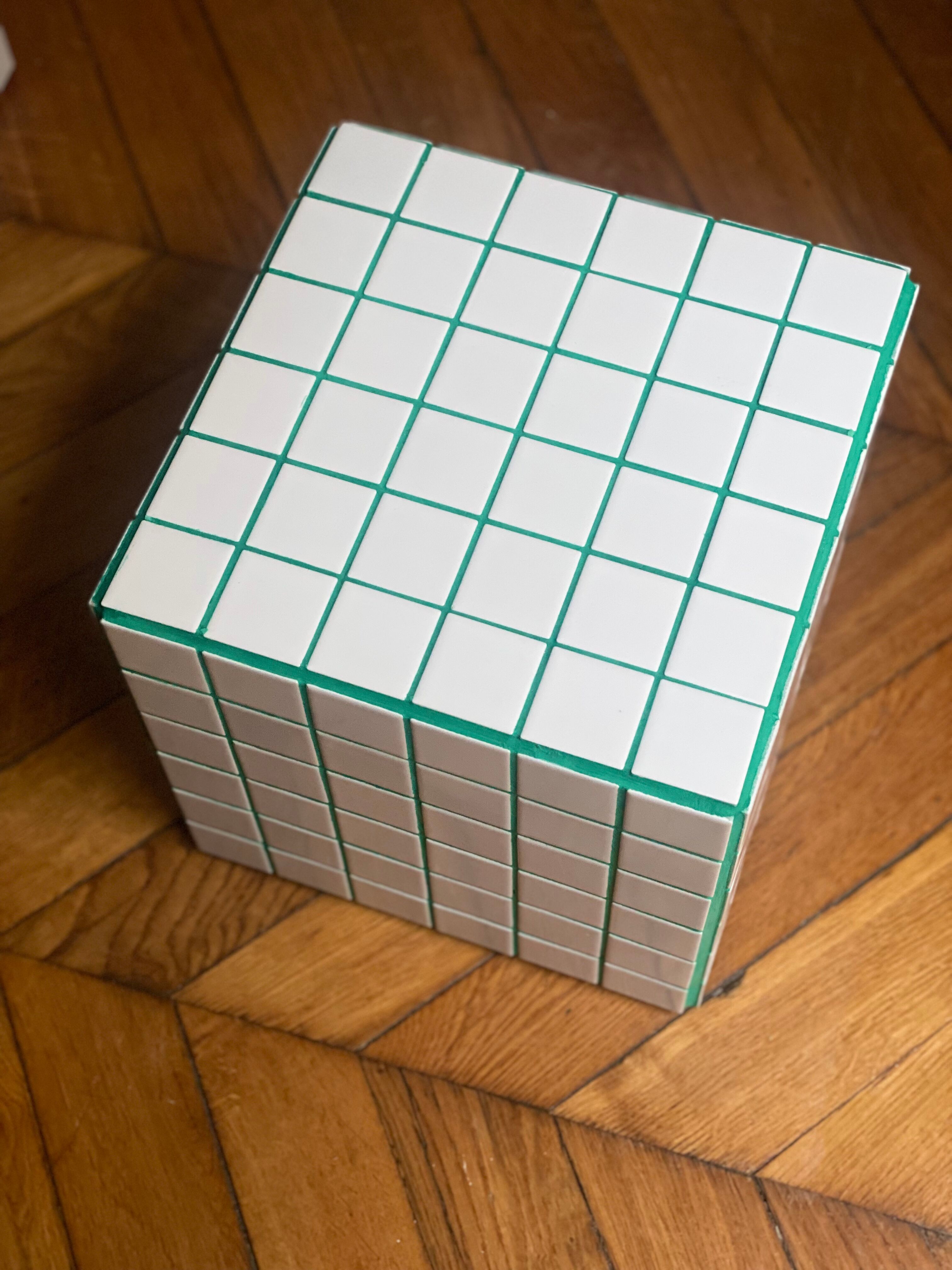 Side table cube sofa tip tile mosaic white green joint