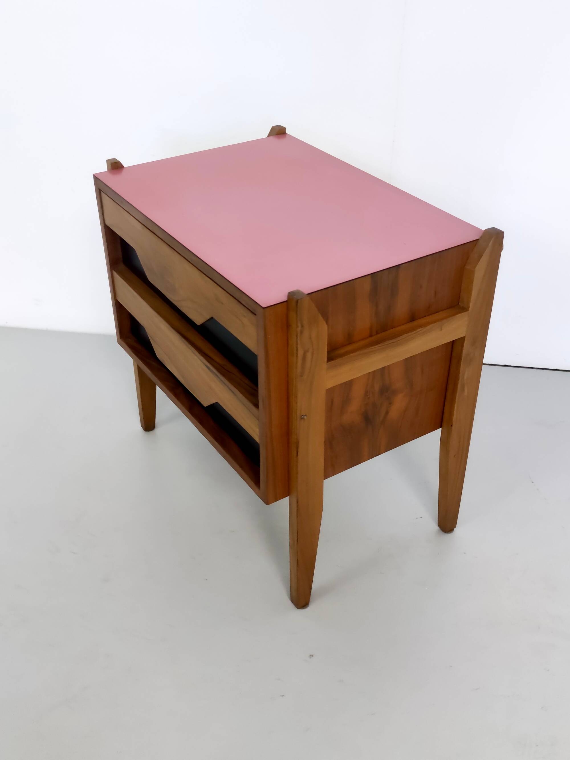 Walnut Nightstand attr. to Ico Parisi with a Pink Top and Black Drawers