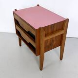 Walnut Nightstand attr. to Ico Parisi with a Pink Top and Black Drawers