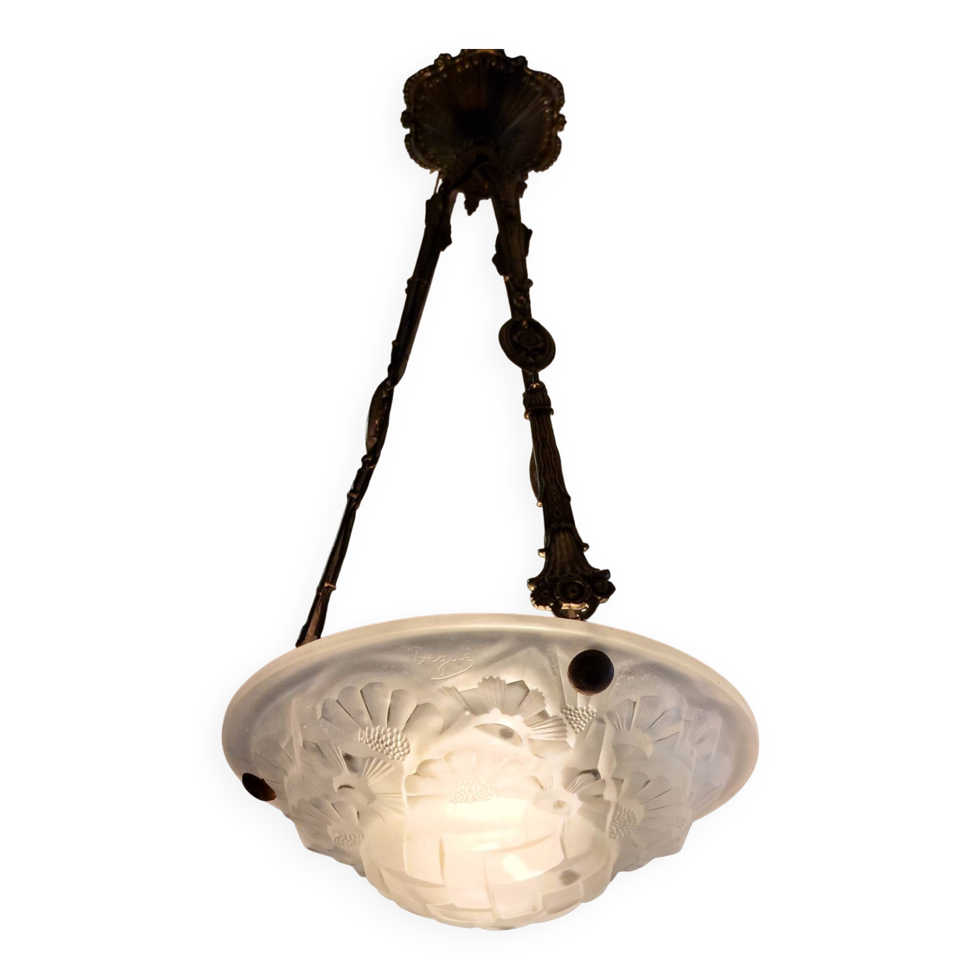 Art Deco bronze and glass suspension - 1930s/40s